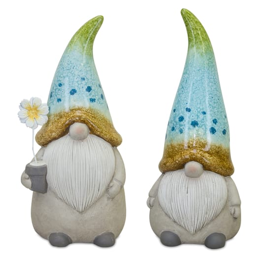 10&#x22; Terra Cotta Gnome Figurine with Flower Set